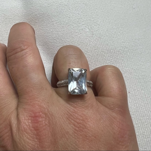 NEW 925 Sterling Silver White Diamond Emerald Radiant Cut Wedding Ring Sapphires - Picture 11 of 15